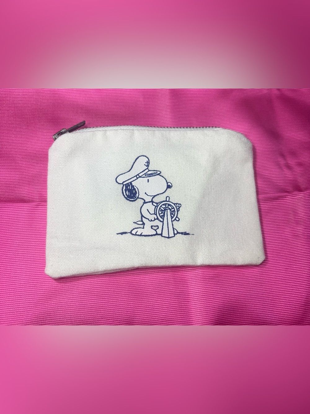 New Snoopy Nautical Canvas Coin Pouch - White with Navy Stitch